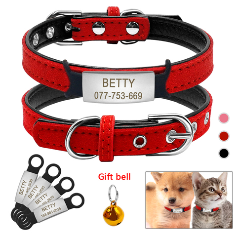 Collar de gato suave y juego de etiqueta collares de perro gato personalizado acolchado ID collares cachorro mascota para gatos pequeños medio gratis bell XXS ► Foto 1/6