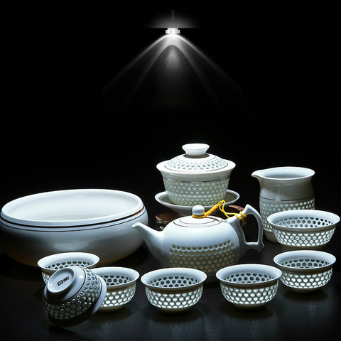 11 Uds hueco de nido de abeja de Kung Fu juego de té porcelana azul y blanco vasos de cerámica de vidrio taza de té tetera Gaiwan filtro taza justa ► Foto 1/6