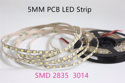 Tira de luces LED de 5mm, PCB 3014 2835, 12V, Blanco/blanco cálido, 120LED/m, iluminación flexible, color blanco no impermeable, 5 m/lote ► Foto 1/6