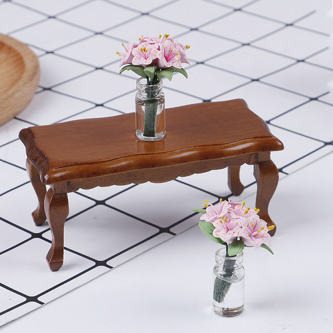 Mini mesa de centro de madera en miniatura para casa de muñecas, muebles de simulación, accesorios de decoración, 1/12 ► Foto 1/6