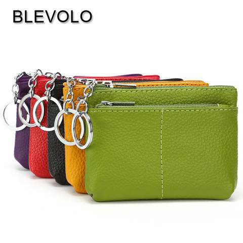 BLEVOLO de lujo de cuero Real de la carpeta corta Mini cremallera suave bolsos de la llave Unisex monedero de regalo para el bolsillo del dinero carteras delgadas ► Foto 1/6