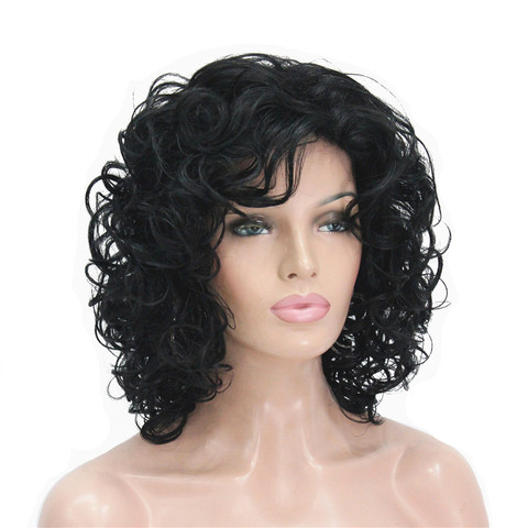 StrongBeauty-Peluca de cabello sintético Natural para mujer, Pelo Rizado medio negro/marrón oscuro, pelucas completas ► Foto 1/6