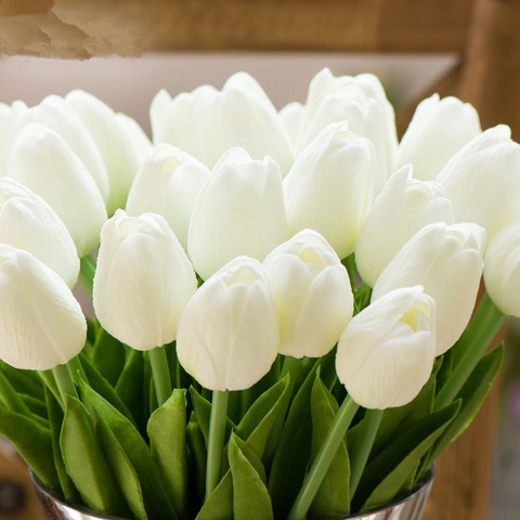 1 Uds tulipanes de poliuretano flor Artificial Real Touch blanco flor Artificial de tulipán para la decoración de la casa de seda de la boda de novia ramos de flores ► Foto 1/6