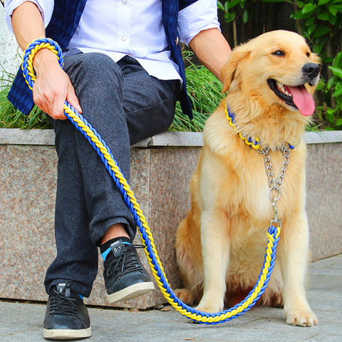 Correa de doble hebra para perros grandes, Collar ajustable con hebilla de Metal para mascotas, traje de tracción de 1,2 m de longitud, Color nacional ► Foto 1/6