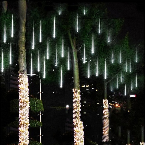 Guirnalda impermeable con enchufe europeo, 3 colores, 8 tubos LED, lluvia de meteoritos, cadena de lluvia, 50cm, 30cm, decoración navideña de nieve ► Foto 1/6