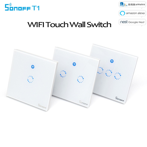 Sonoff T1 interruptor de luz Wifi UK Panel 1 2 3 Gang inalámbrico Smart Home RF/APP/interruptor de luz de pared de Control táctil, funciona con Alexa/Nest ► Foto 1/1