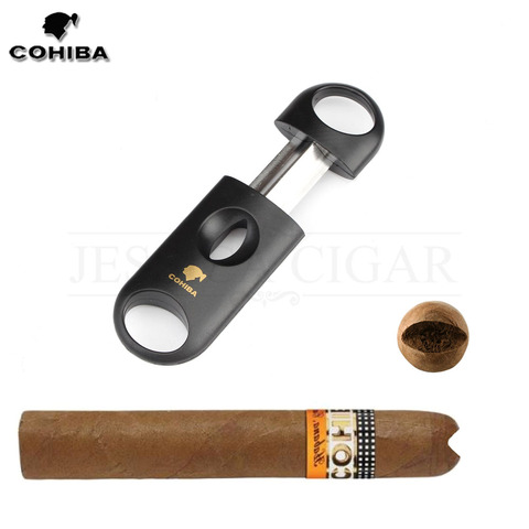 Cortador de puros de hoja de acero inoxidable con corte en V de plástico de COHIBA, herramienta de corte tipo Sigaar afilada para cigarros, Guillotina de bolsillo, cortador en Zigarren ► Foto 1/6