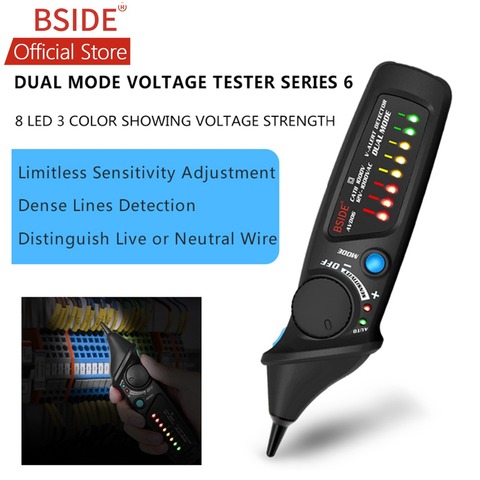 BSIDE AVD06 no contacto Detector de tensión AC 12-1000 V pluma prueba Circuito Tester Socket en directo de alambre ver de modo Dual, con 8 LED ► Foto 1/6