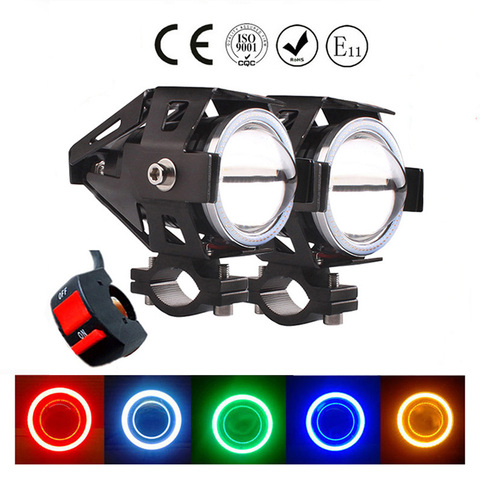 Faro LED U7 para motocicleta, luces antiniebla de motor de 12v y 125w, luz de conducción auxiliar de motocicleta, Faro de espejo frontal superbrillante de 6500K ► Foto 1/6