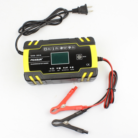 FOXSUR-cargador de batería inteligente de 3 etapas, 12V, 8A, 24V, 4A, 12V, 24V, EFB, GEL AGM, batería húmeda para automóvil con pantalla LCD y desulfatador ► Foto 1/6