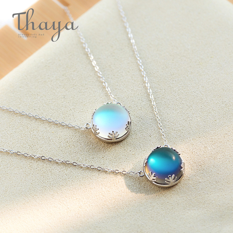 Thaya-collar con colgante de luz Aurora para mujer, Gema de cristal de Halo s925, Escama plateada, regalo de joyería elegante ► Foto 1/6