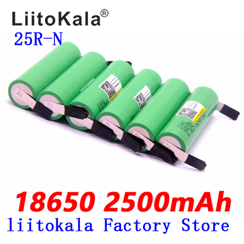 2022 liitokala 100% 18650 Original 2500 mah bateria recarregável 3,6 v inr18650 25r m 20a descarga 18650 batería + níquel diy ► Foto 1/6