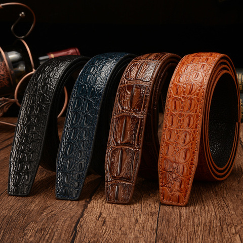 Cinturones de diseñador para hombre, correa de piel auténtica de cocodrilo de alta calidad, de lujo, sin hebilla, de negocios, automática ► Foto 1/5