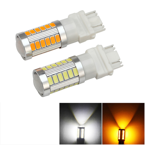 Bombilla de señal Led T25 3157, luz de freno de señal de giro automática, luz de retroceso de marcha atrás, 3156 Led, blanca, ámbar, P27W, P27/7W, T25 3157, 1 ud. ► Foto 1/6