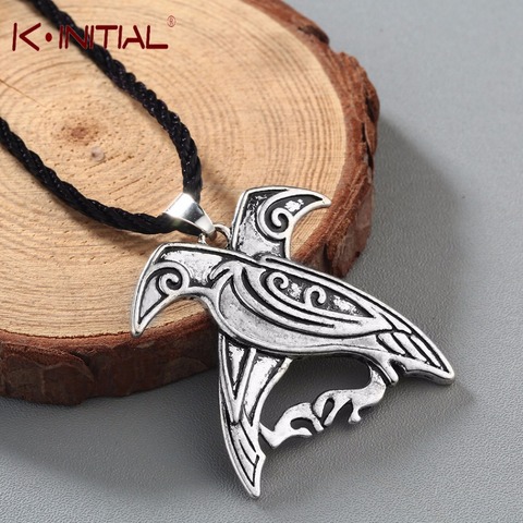 Kinitial nórdico vikingo joyas de la mitología Odin los cuervos colgante collar doble pájaro talismán collares de los hombres de moda de la joyería ► Foto 1/6