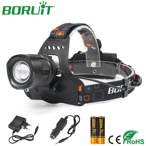 BORUiT-linterna frontal LED con zoom L2, recargable, portátil, impermeable, para Camping, caza, linterna de cabeza 18650 ► Foto 1/6