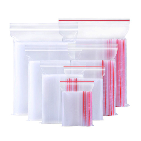 100 unids/pack bolsa Ziplock bolsa de plástico sellada bolsa almacenamiento de alimentos transparente bolsa de almacenamiento de joyería ► Foto 1/1