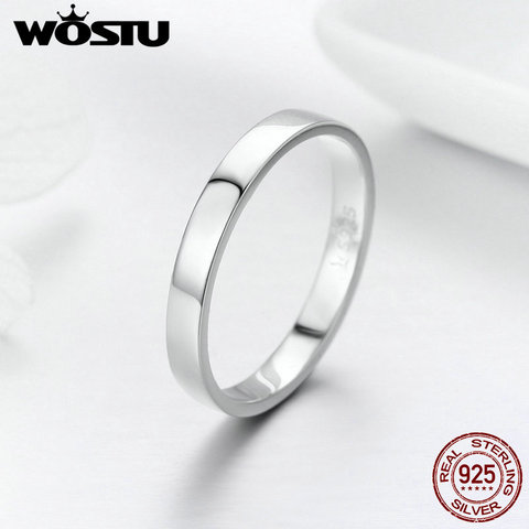 WOSTU-anillo sencillo para dedo para mujer, de Plata de Ley 925 pura sólida, Banda Clásica pulida, anillos de boda y joyería, regalo, FIR343 ► Foto 1/6