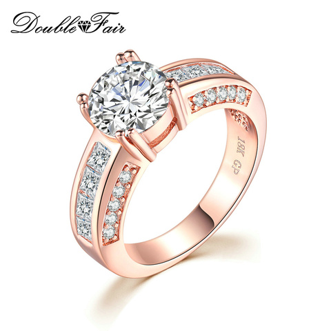 Doble justo piedra CZ anillos joyería para mujer de moda de oro Color de rosa de cristal de bandas de boda para pareja joyería DFR036 ► Foto 1/6