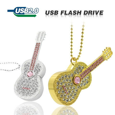Unidad Flash Usb para guitarra con diamantes, pendrive con tarjeta de memoria flash de 64GB, 32GB, 16GB y 8GB, regalo para chica ► Foto 1/6