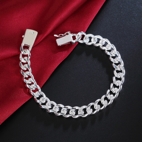 Exquisita pulsera trenzada de cadena de color plateado para hombre y mujer, cadena de abalorios a la moda, joyería de modelos simples y sólidos para boda, H207 ► Foto 1/5