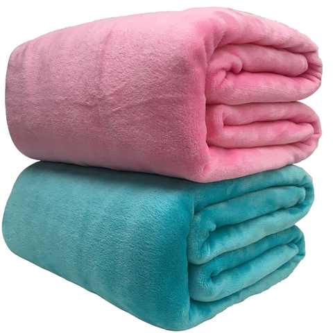 Manta polar suave de Coral para sofá cobertor ligero de piel sintética de visón, color liso, rosa y azul, 220gsm, colcha de franela ► Foto 1/5