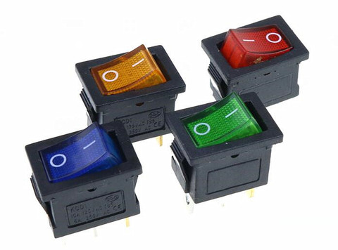 KCD1-interruptor basculante de 3 pines, interruptor On-Off 6A/10A 250V/125V AC, botón rojo, amarillo, verde y azul al mejor precio ► Foto 1/6