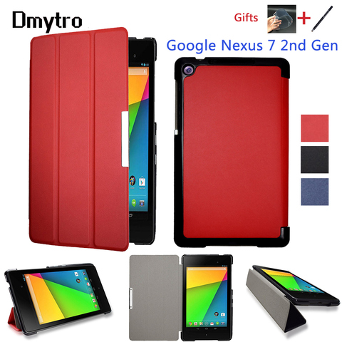 Funda tipo libro plegable de cuero PU para Google Nexus 7 FHD 2ª (2nd Gen.2013), funda con soporte abatible con soporte para Auto reposo/activación ► Foto 1/6