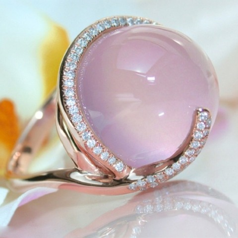 MOONROCY-anillo ovalado de cuarzo rosa para mujer y niña, sortija, Ópalo, Circonia cúbica, zirconia, circonita, zirconita, circón, Color oro rosa ► Foto 1/6