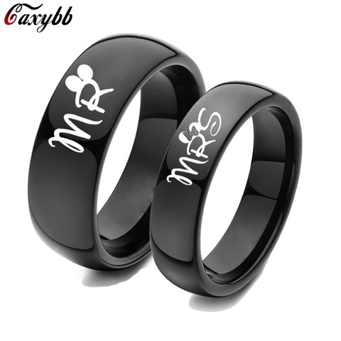 Anillo de pareja de Color negro anillo de boda de acero inoxidable Mr Mrs anillo para mujeres y hombres promesa joyería ► Foto 1/5