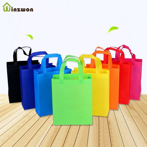 Bolsas de regalo de recuerdo de fiesta de cumpleaños para niños DIY con asas, bolsas de regalo de Color sólido, bolsa de compra de tela, bolsas de regalo multiusos 10 Uds. ► Foto 1/6