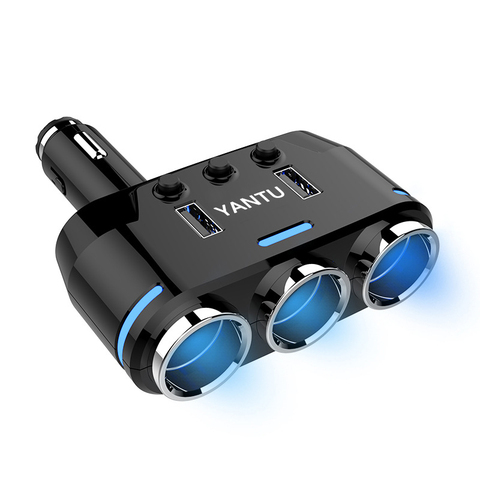 YANTU auto alimentador para encendedor de cigarrillos del divisor del zócalo del adaptador de corriente del coche-estilo DC 12 voltios 3.1A 120w enchufe cargador Dual USB azul ► Foto 1/6