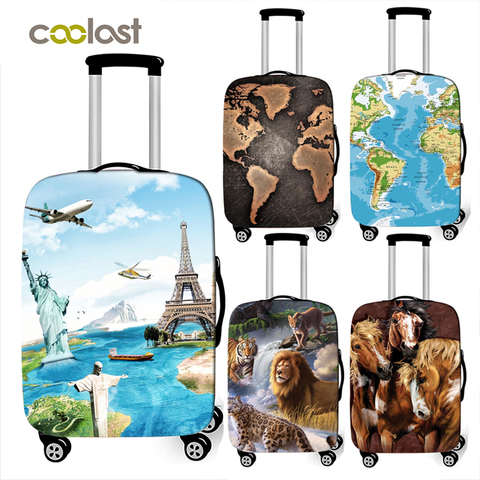 Mapa Mundial/estampado de animales cubierta de equipaje gruesa accesorios de viaje funda de maleta elástica funda de viaje ► Foto 1/6