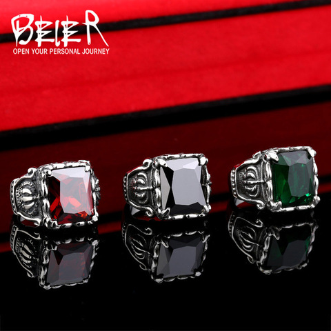 Beier-anillo de acero inoxidable de 316L, anillos de corona gótica de circonia cúbica de alta calidad, LLBR8-066R de joyería de estilo Vintage ► Foto 1/4