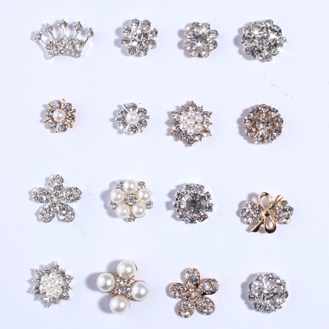 Botones de diamantes de imitación con perlas de marfil para invitaciones de boda, botones decorativos de aleación de Metal, transparente, elegante, 10 Uds. ► Foto 1/6