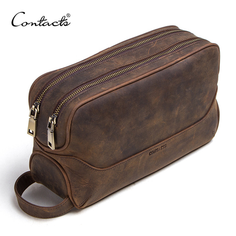 Bolso cosmético para hombre de piel auténtica con diseño de Caballo loco de contact, neceser vintage para hombre, organizador de viaje ► Foto 1/6