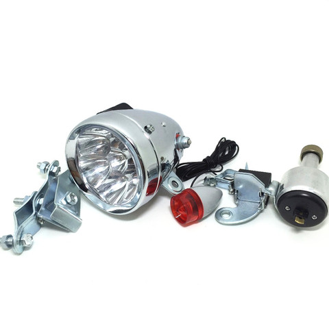 Q038 motorizado luz trasera Kit de faros de bicicleta fricción generador Dinamo bicicleta cabeza Luz de cola LED lámpara MTB bicicleta retro luces LED ► Foto 1/1