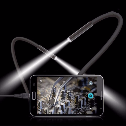 Endoscopio USB con lente de 1M, 5,5 m/7mm, cámara impermeable Flexible, tubo de serpiente, boroscopio de inspección para teléfonos Android compatibles con OTG ► Foto 1/6