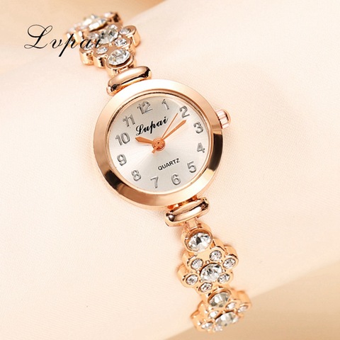 Marca Lvpai de reloj de moda de lujo de las mujeres pulseras de oro rosa reloj de pulsera de cuarzo de cristal de mujeres vestido Casual reloj ► Foto 1/6