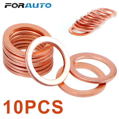 FORAUTO 10 unids/set de cobre sólido arandelas de aplastamiento para auto camión vehículo sujetadores accesorios 10*14*1mm sumidero macho sello de aceite de herramientas ► Foto 1/6