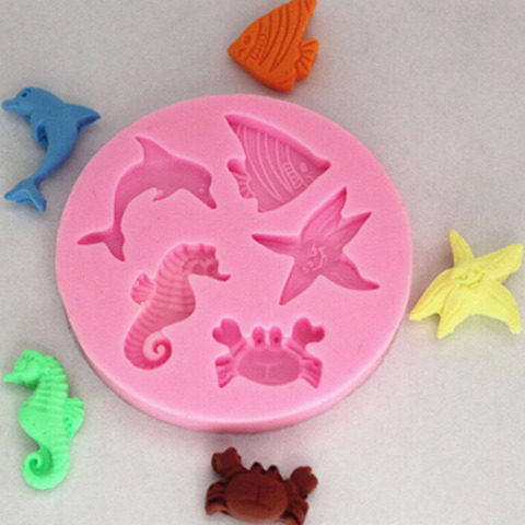 1PC silicona talla pequeña pastel molde para figuras de azúcar Fondant moldes de jabón Chocolate mar playa pescado estrella de mar delfín cangrejo herramientas de moldes para pasteles ► Foto 1/6