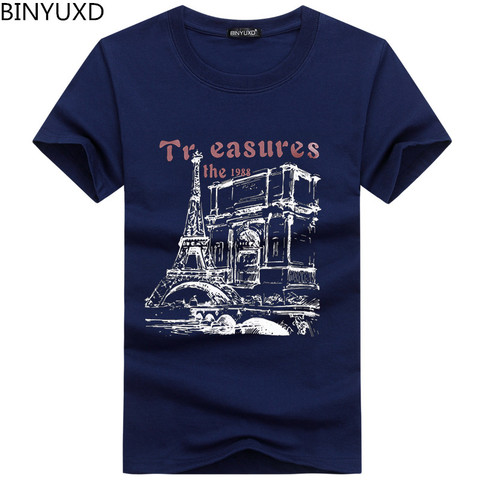 BINYUXD descuento nueva moda verano camiseta hombres cuello redondo algodón cómoda camiseta Casual camiseta homme manga corta impresión ► Foto 1/1