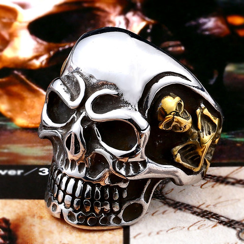 Beier new store 316L anillo de acero inoxidable de calidad superior gran anillo de calavera de Tripple Punk Biker joyería LLBR8-068R ► Foto 1/6