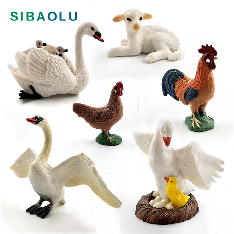 Figura de pequeño cordero para decoración del hogar, modelo de Animal de cisne, gallo, pollo, oveja, gallina, decoración, figura en miniatura para decoración de jardín, accesorios ► Foto 1/6