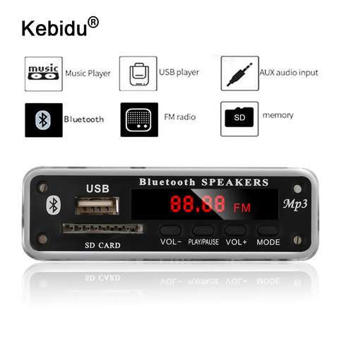 Kebidu 5 V 12 V DC SD FM Radio Audio MP3 jugador AUX 3,5 MM MP3 Módulo Decodificador USB fuente de alimentación para altavoz de música remoto para coche ► Foto 1/6