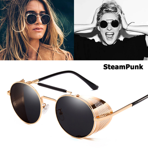 JackJad-gafas De Sol De Metal redondas estilo Retro para Estilo SteamPunk, anteojos De Sol De estilo Vintage, De malla lateral, De diseñador, protección UV ► Foto 1/1