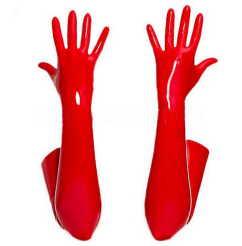 Unisex adulto negro látex largo guantes ópera fetiche de látex guantes de goma brazo guantes largos dedos guantes rojo ► Foto 1/4