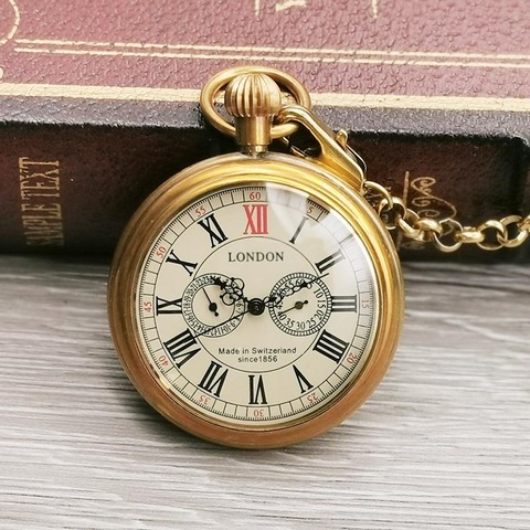 Antiguo Londres 1856's 5 mano pequeño Dial Reloj de bolsillo mecánico Número romano de la cara abierta Fob regalo reloj ► Foto 1/5