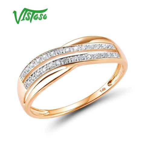 VISTOSO genuino 14 K 585 oro rosa Chic anillos para dama brillante diamante compromiso aniversario Simple estilo eterno joyería fina ► Foto 1/6