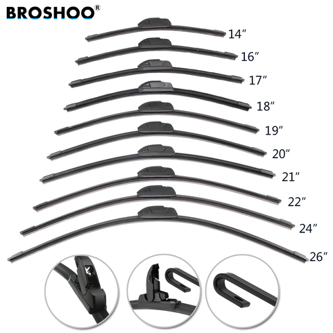 BROSHOO-limpiaparabrisas Universal para coche, escobillas de limpiaparabrisas de goma Natural, 14, 16, 17, 18, 19, 20, 21, 22, 24 y 26 pulgadas ► Foto 1/6